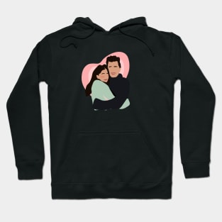 cute couple hugging with pink heart in backgorund, vector illustration, without face, Hoodie